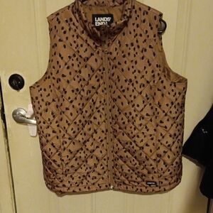 Lands' End Tan Quilted Vest with Black Spots